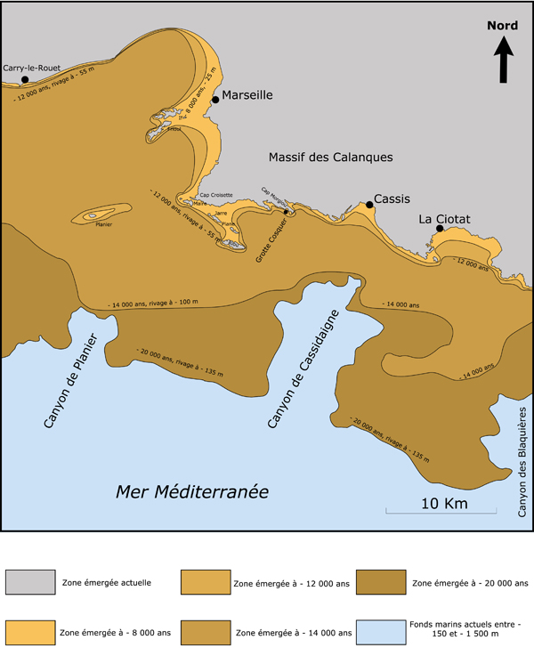 Remontée du niveau marin depuis 20 000 ans dans le secteur géographique du littoral marseillais